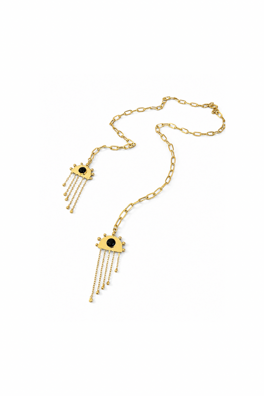 DOUBLE ONYX CHARMN NECKLACE